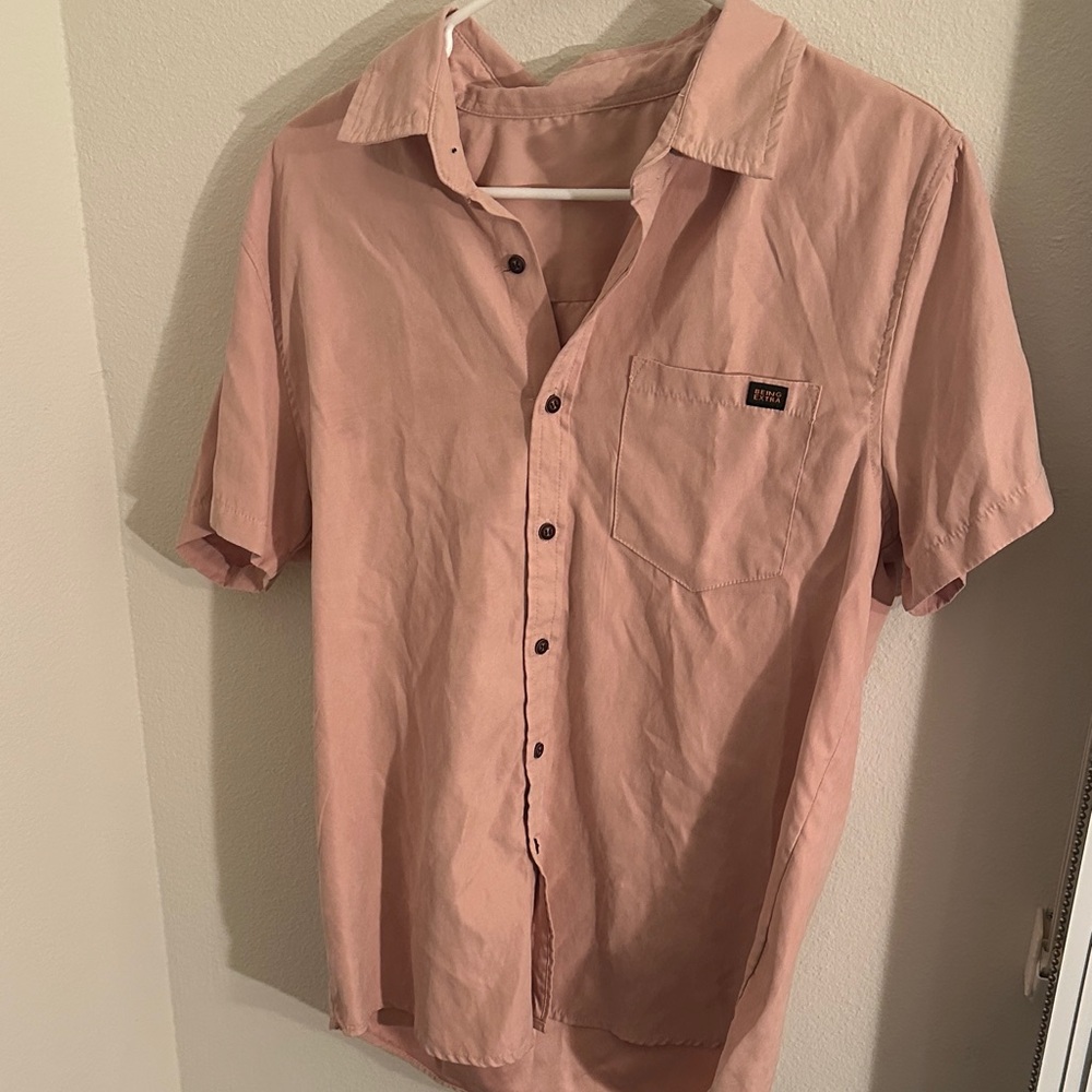 Soft pink suede-like button down